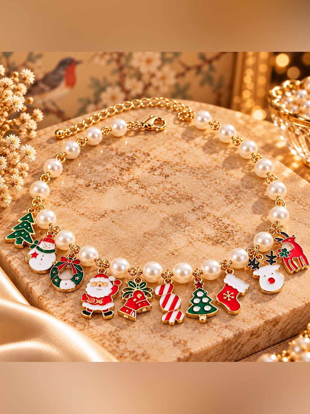 Christmas Pearl Charm Necklace | Holiday Statement Jewelry Fifi’s Closet
